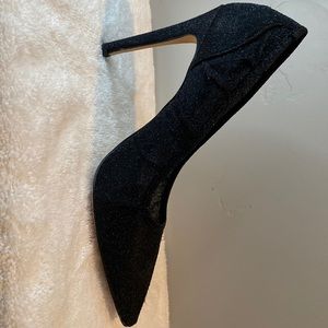 Lulus Megin Black Sparkly Fabric Pointed-Toe Pumps.